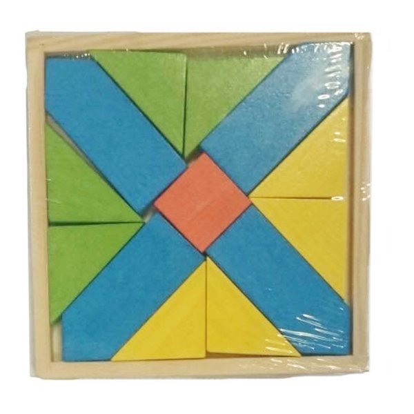 Ahşap Oyuncak Zeka Oyunu Tangram Yapboz Üçgenler Mavi